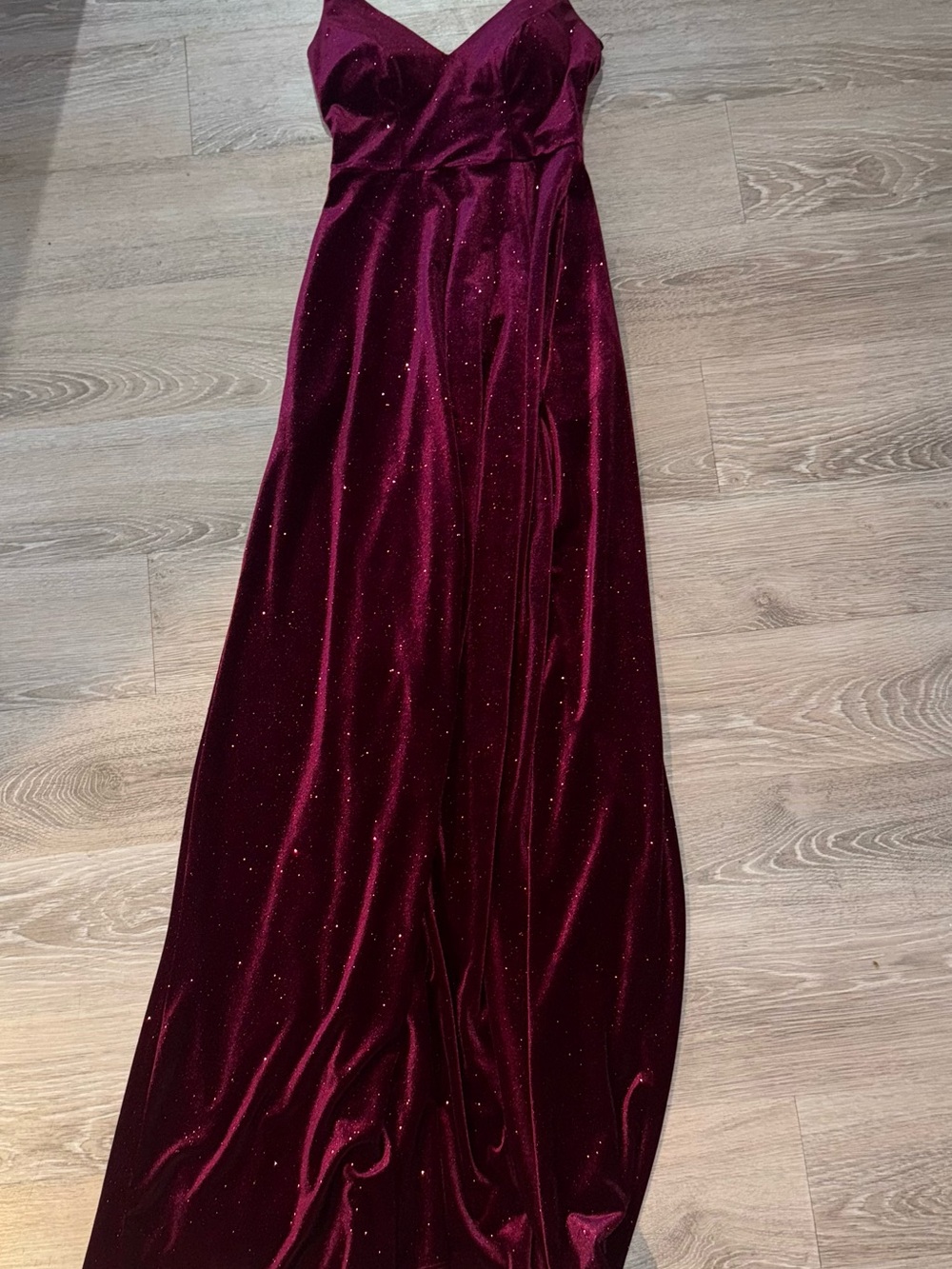 B Darlin Burgundy Velvet Sparkle Prom Dress